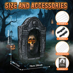 Haunt & Co Wondiair 41" Halloween Skull Tombstone with Glowing LED Eyes, Foldable Outdoor Graveyard Decoration