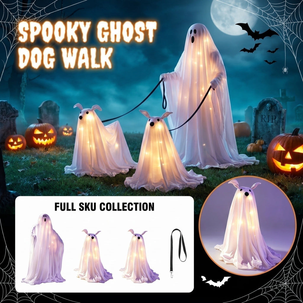 Haunt & Co Halloween Decorations, LED Lighted Ghost Walking Dog Statues, Spooky Halloween Indoor Decor for Home Tabletop Patio Garden Ornament (Ghost*1?? Ghost Dog*2)
