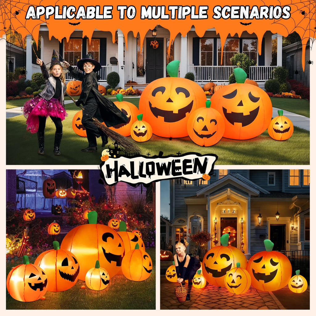 Haunt & Co 8 FT Halloween Inflatables Pumpkin,7 Pumpkins Halloween Outdoor Decoration with Built-in LED Lights,Halloween Blow Ups