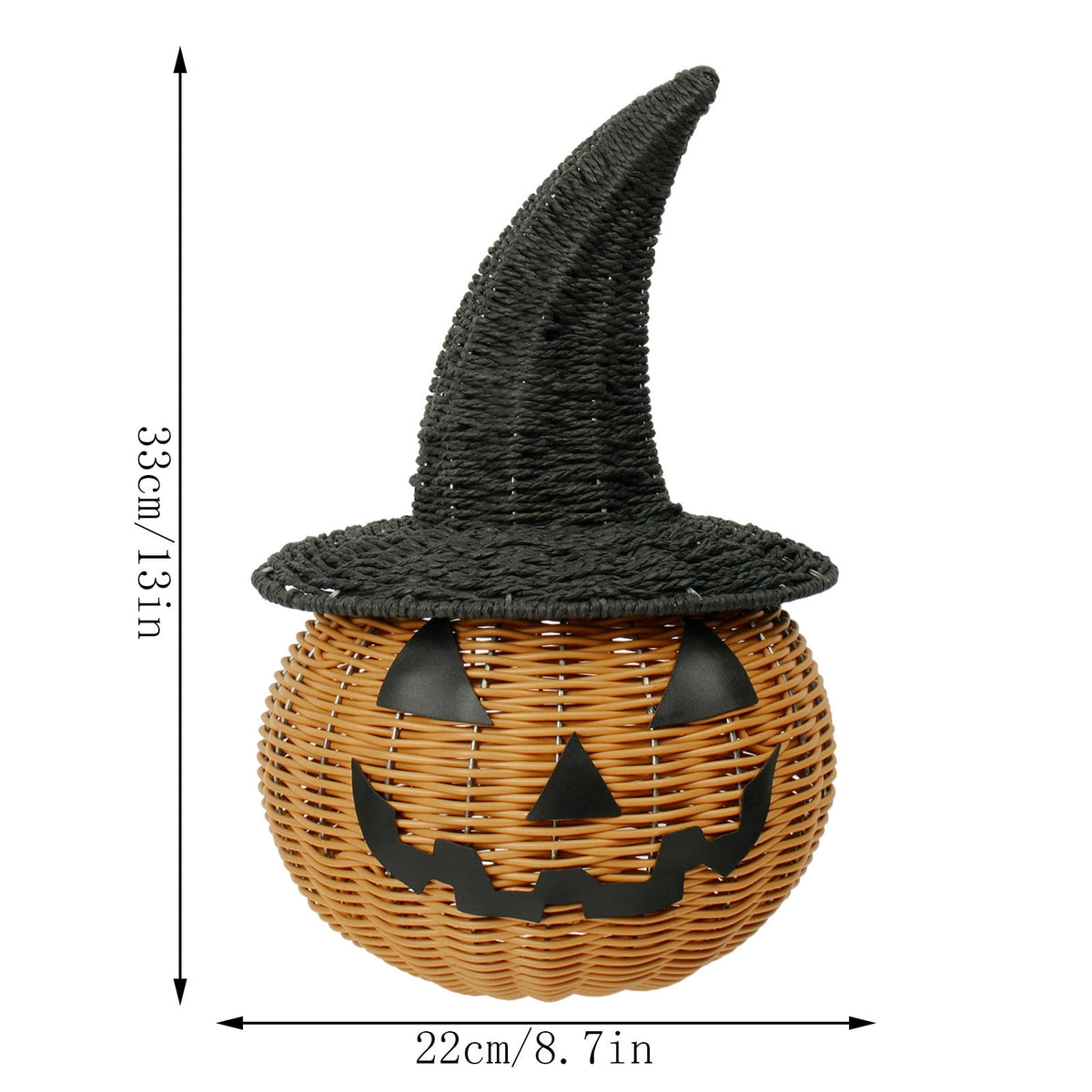Haunt & Co Hand-Woven Pumpkin Witch Hat Halloween Decor, Natural Textured Freestanding Ornament, Weather Resistant Multipurpose Holiday Accessory, Seasonal Display for Front Door Porch Tabletop Entryway