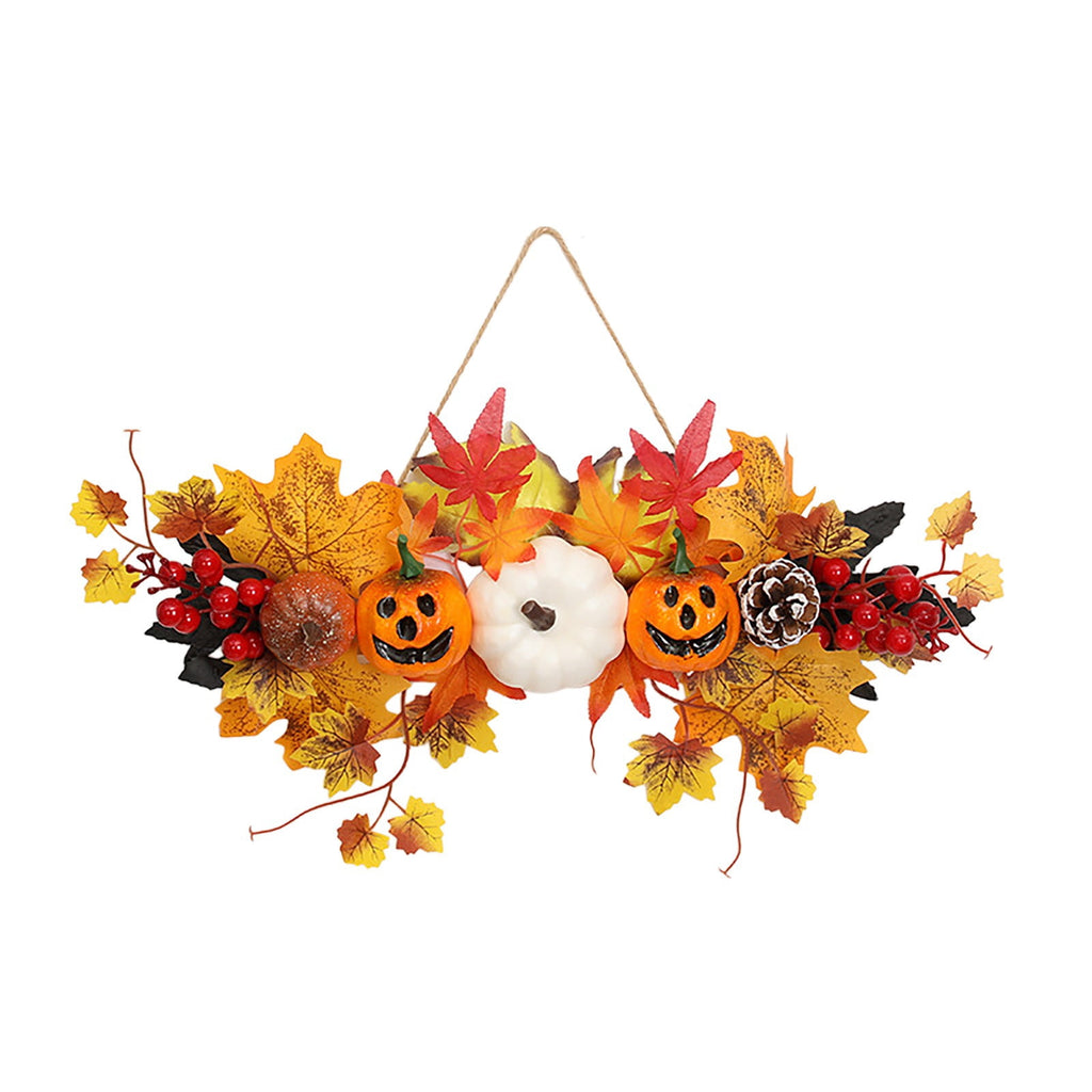 Haunt & Co Gaecuw Halloween Pumpkin Maple Leaf Hanging Decor Fall Festival Wall Ornament for Front Door Party Indoor Supplies