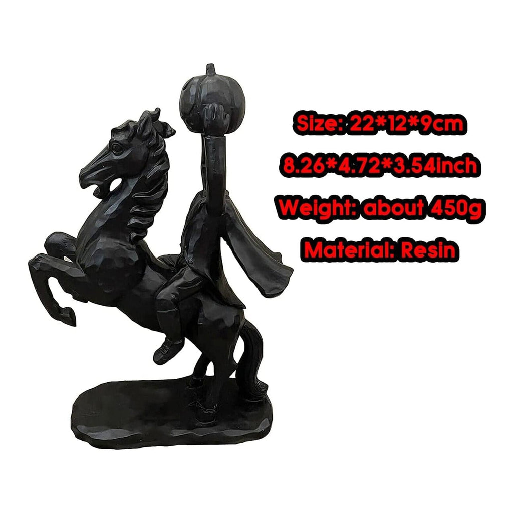 Haunt & Co Desktop Ornament Headless Horseman Resin Statue for Halloween Home Display, 22x12x9 cm, Black