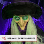 Haunt & Co Life-Size Animated Talking Witch w/ Broomstick, 6 ft