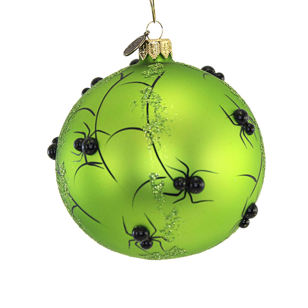 Haunt & Co Pumpkin With Spiders - 1 Glass Ornament 4.25 Inch, Glass - Halloween Ball Ornament Webs 2020231 GREEN
