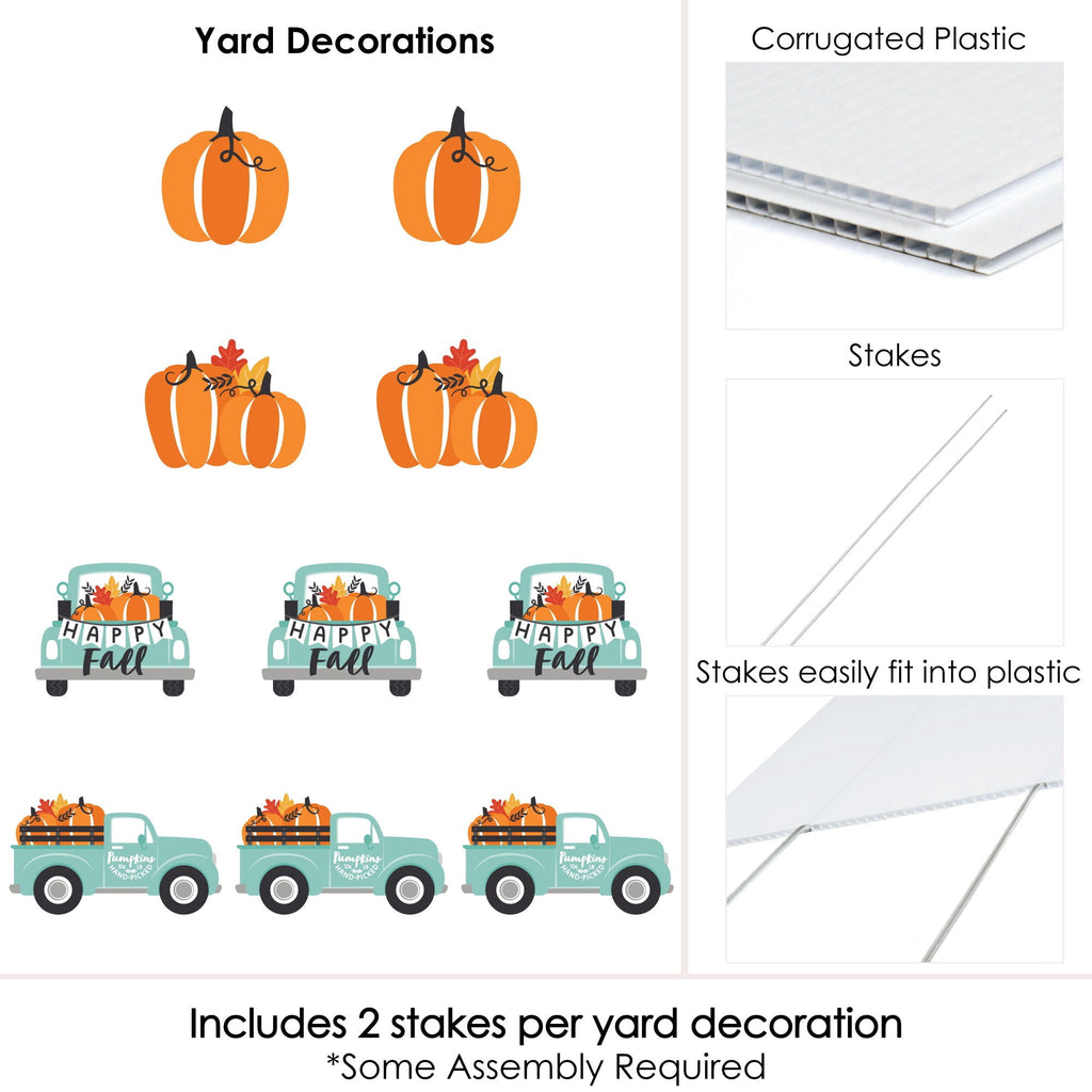 Haunt & Co Big Dot of Happiness Happy Fall Truck - Lawn Decorations - Outdoor Harvest Pumpkin Party Yard Decorations - 10 Piece