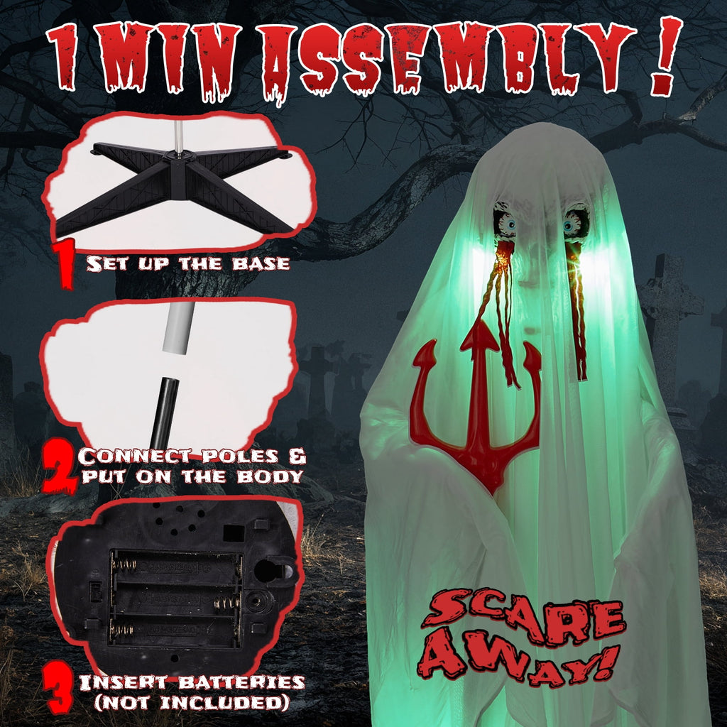 Haunt & Co 4.5ft Hanging Ghost Animated Creepy Halloween Skeleton w/ Pre-Recorded Screaming, LED Eyes