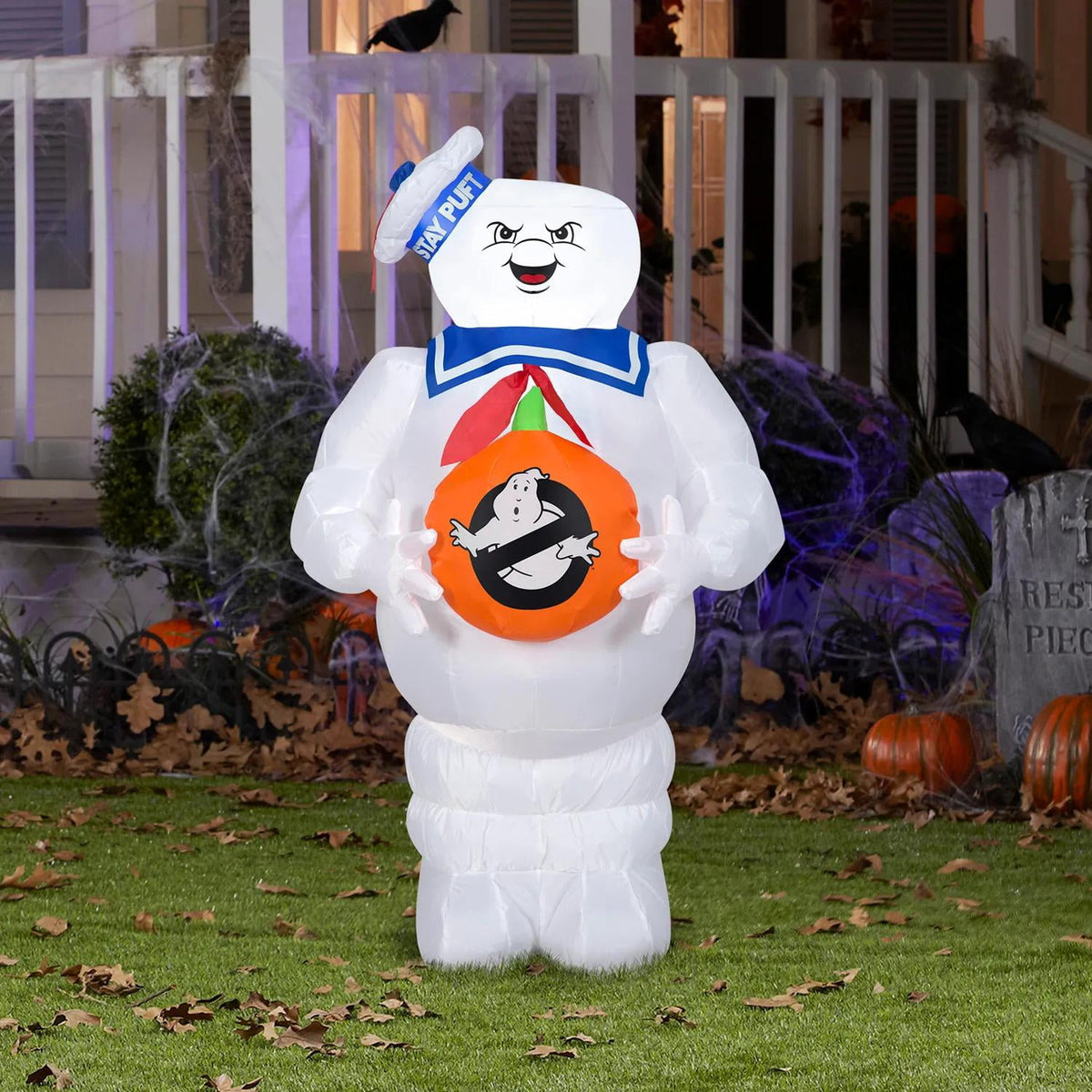 Haunt & Co 42 Airblown Blowup Inflatable Ghostbusters Stay Puft Marshmallow Man with Jack-O-Lantern Halloween Outdoor Yard Decoration