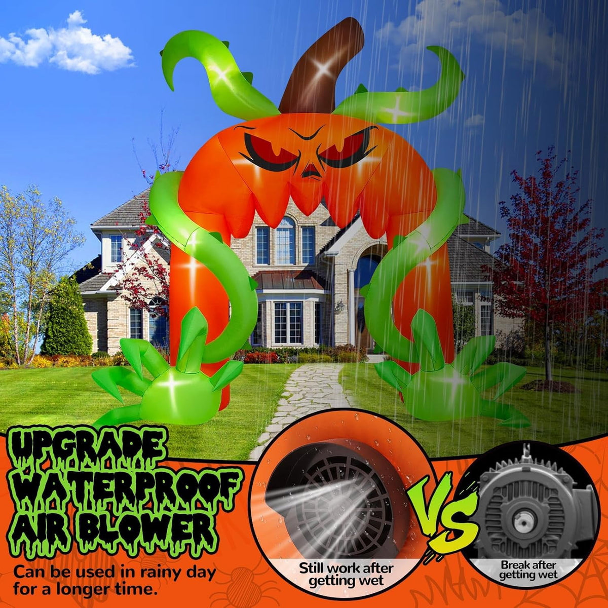 Haunt & Co 12FT Giant Halloween Pumpkin Arch Inflatable with LED Lights, Scary Blow-Up Decoration