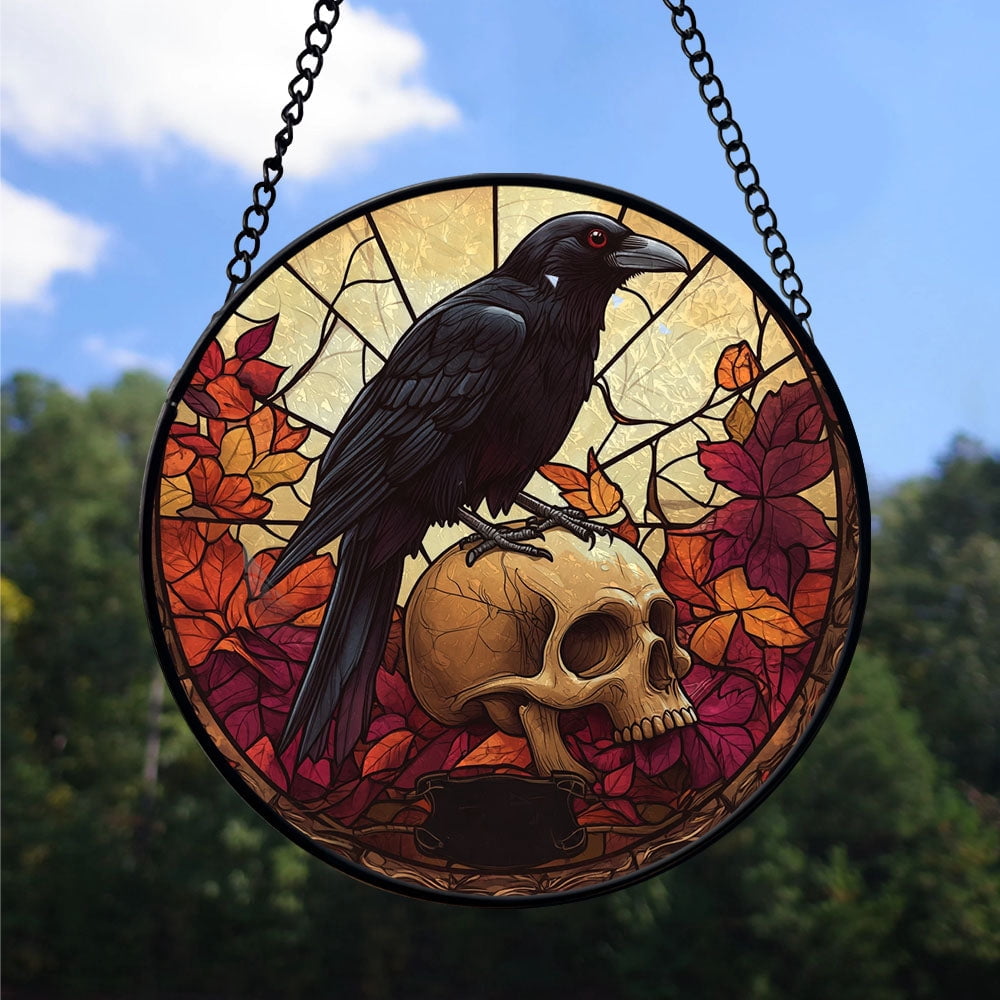 Haunt & Co Xmas Gift - Halloween Raven Crow Halloween Bird Crow Stained Glass Hanging Ornament - Christmas Tree Decor, Winter Holiday Gift for Family, Friends, Mom & Dad, Collectible 2025