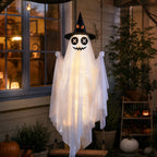 Haunt & Co Halloween Witch Hat Swinging Ghost Ornament, Flexible Anti Deform Structure Quick Mount Soft Cute Appearance, Fabric Ghost Pendant, Hanging Decor for Porch Indoor Holiday Party Space