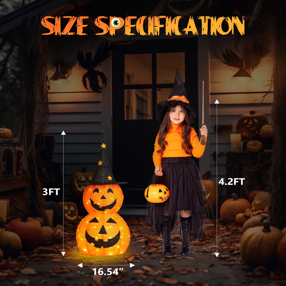 Haunt & Co 3FT Pumpkins Halloween Lighted Pumpkin Outdoor Decoration for Holiday Lawn Garden Party,2Pcs