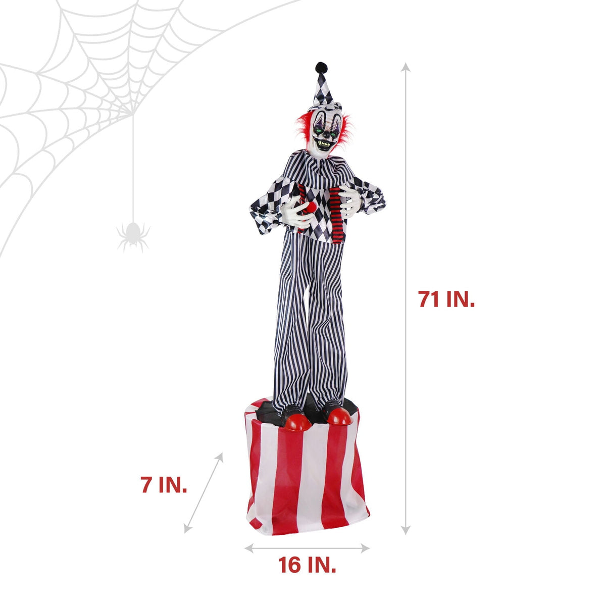Haunt & Co 6 ft Animatronic Talking Clown on a Stage with Movement and Light-Up Eyes for Scary