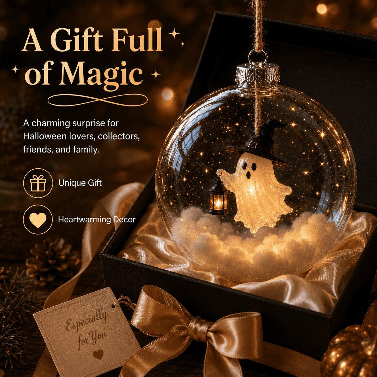 Haunt & Co Halloween Decorations Tree Ornaments Collection-Glowing Halloween Ornament Collection â?? Cat, Witch, Pumpkin & Ghost Baubles