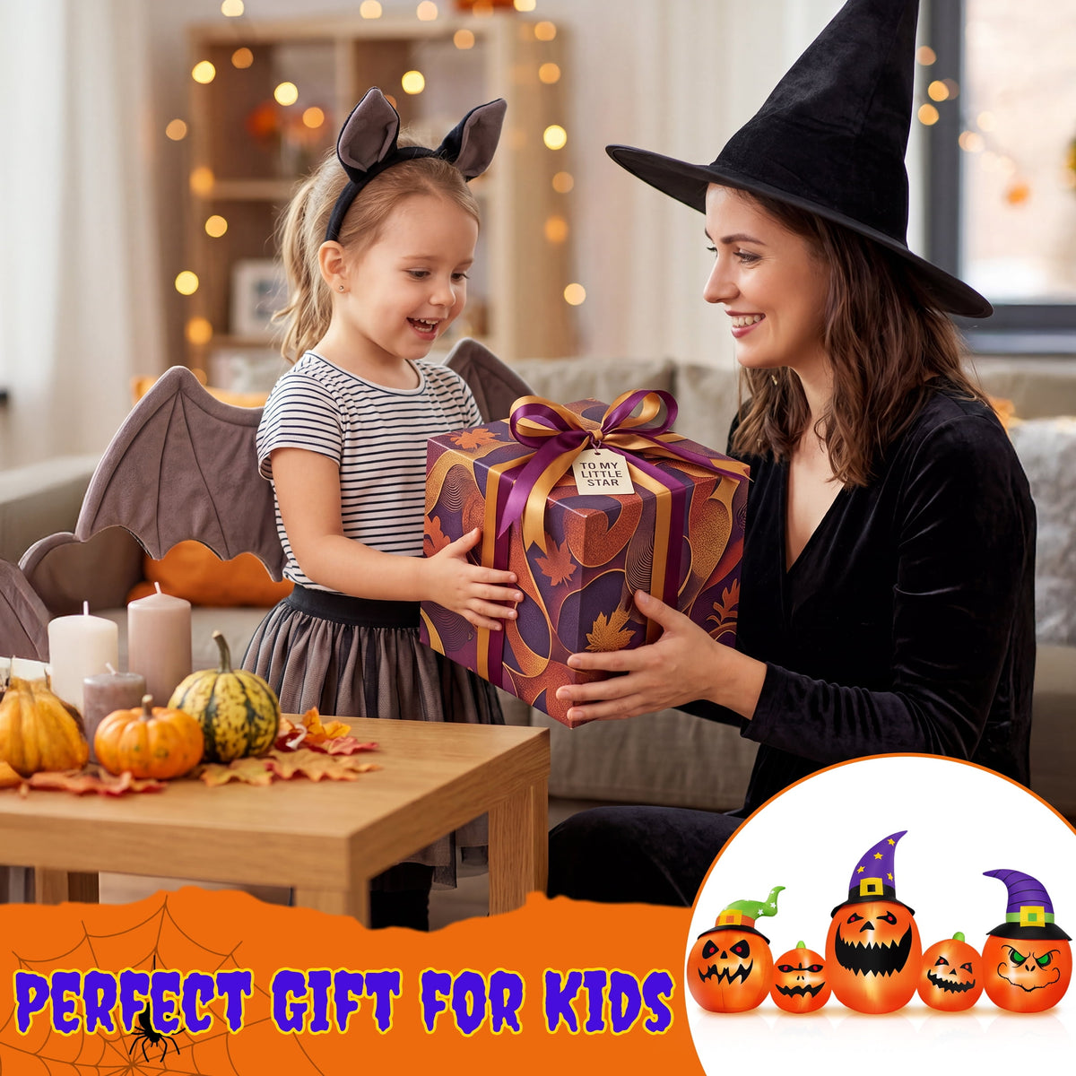 Haunt & Co (2 pack) 8FT Halloween Inflatable Pumpkins Blow ups Outdoor Decorations, Five Pumpkins with LED Lights