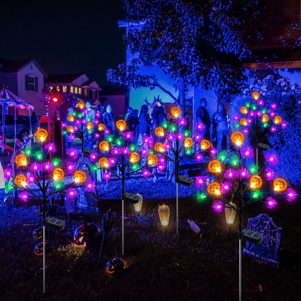 Haunt & Co 2 packs 40 LED Solar Halloween Lights, 2 Modes Halloween Bats Spiders Pumpkin Lights