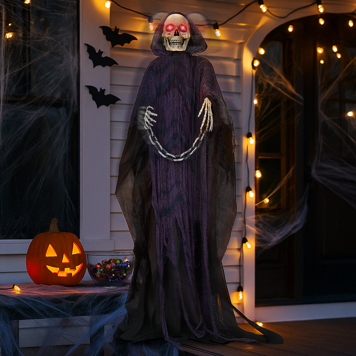 Haunt & Co 6' Animatronics Grim Reaper, Sound-Actived Party Deco