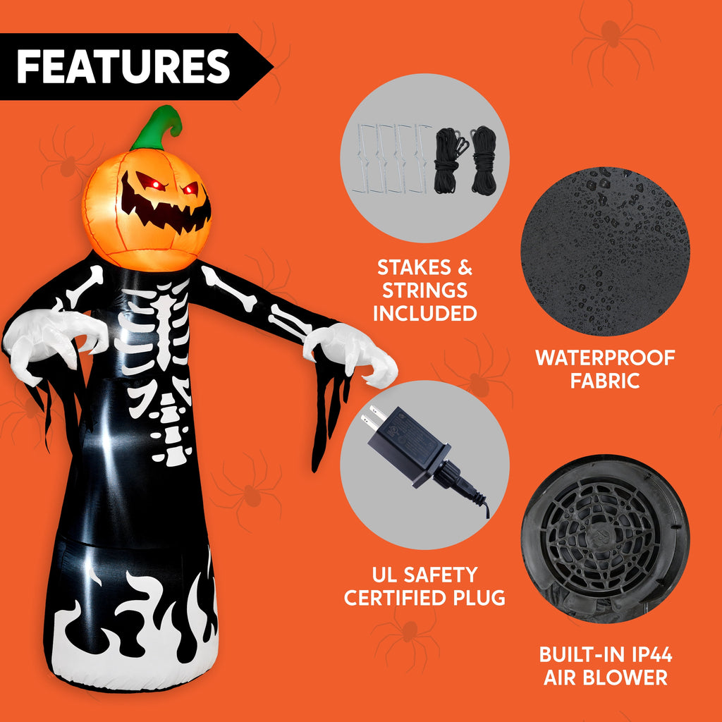 Haunt & Co 9 ft Halloween Inflatables Pumpkin Skeleton Decorations with Built-in LED Lights,Large Blow Up Decoration