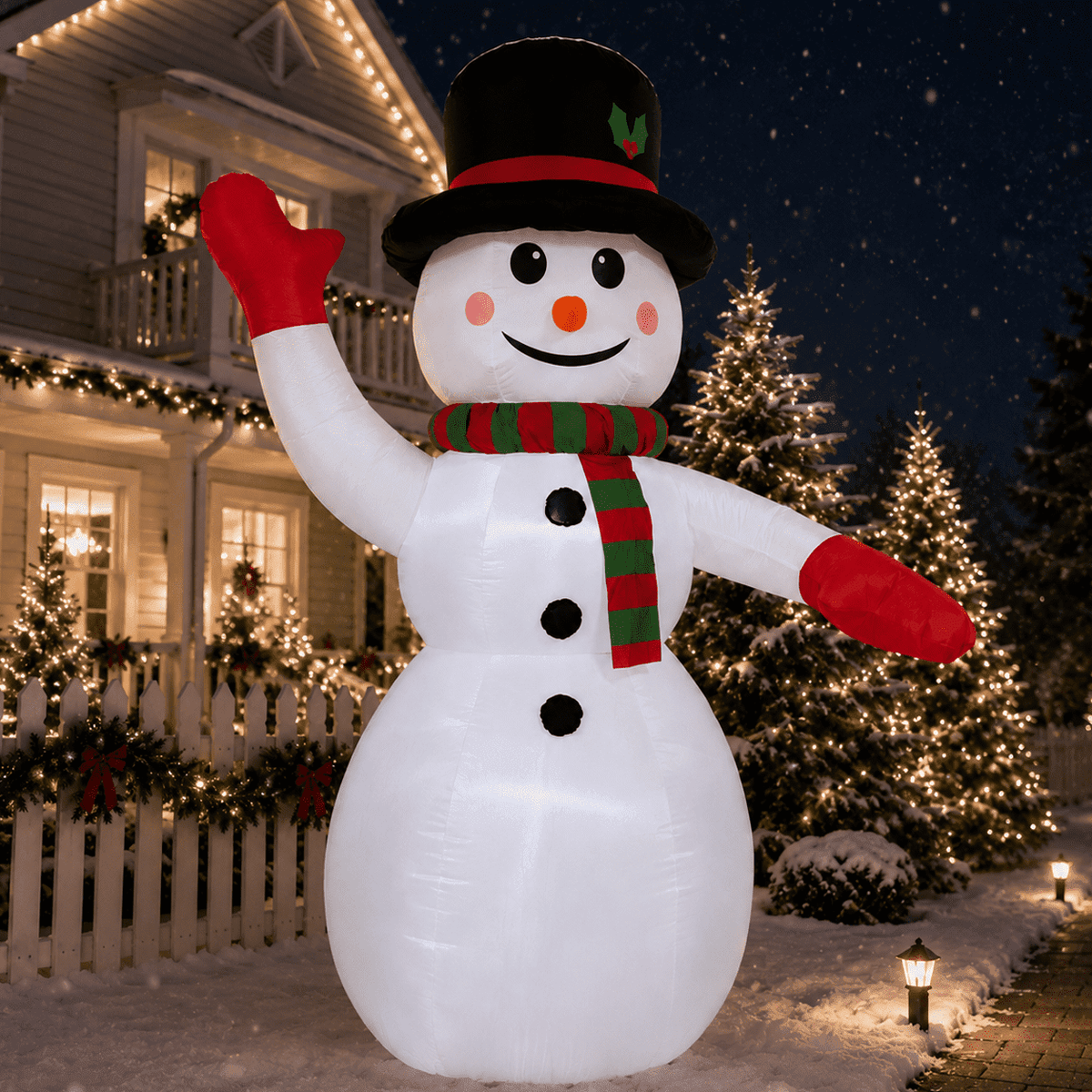 Haunt & Co 8ft Snowman Christmas Inflatables, Blow up with LED Lights Built-in for Holiday/Party/Yard/Garden Decoration