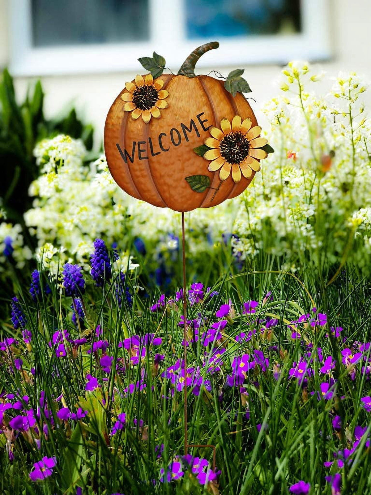 Haunt & Co Pumpkin Garden Stake Metal Welcome Sign Fall Decor, Decorative Pumpkin Yard Garden Dcor Outdoor for Autumn Harvest Thanksgiving Halloween Rustic Pumpkin Decoration for Home (1, 14inX36.75in)