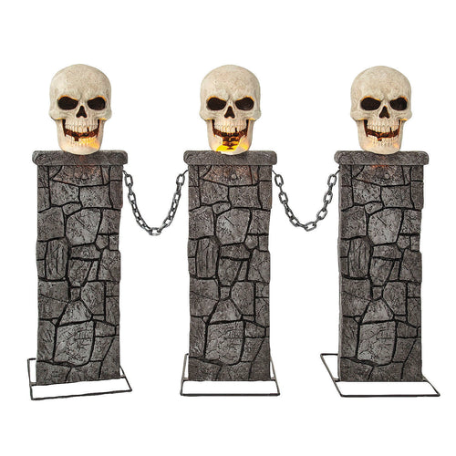 Haunt & Co 4 Ft. x 3 Ft. Light-Up Skull Pedestal Fence with Chains