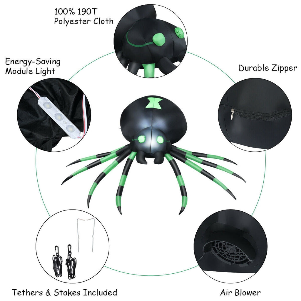 Haunt & Co Gymax 6FT Halloween Inflatable Blow-Up Spider w/ LED Lights Outdoor Yard Decoration