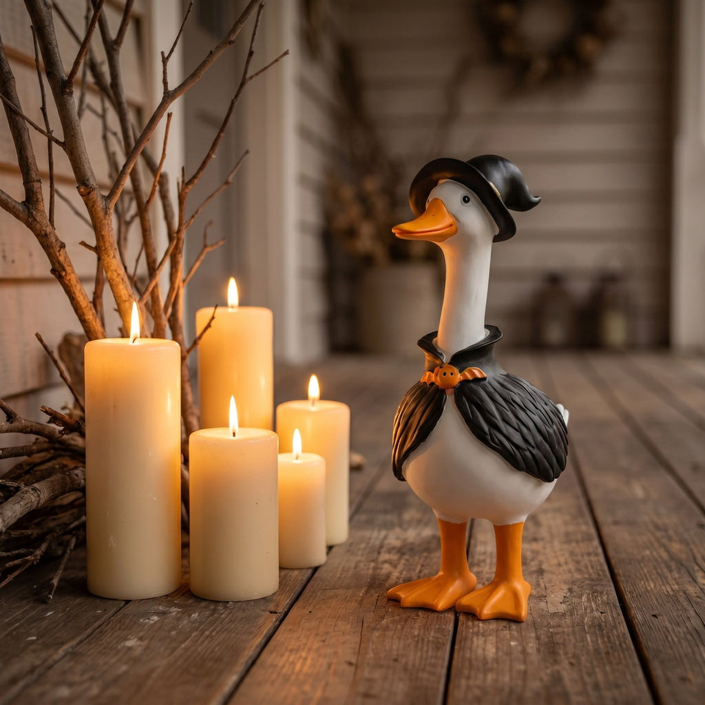 Haunt & Co Clearance! Witch Goose Figurine with Hat and Cape, Halloween Porch Goose Statue 11.8", Resin Lawn Goose Decor