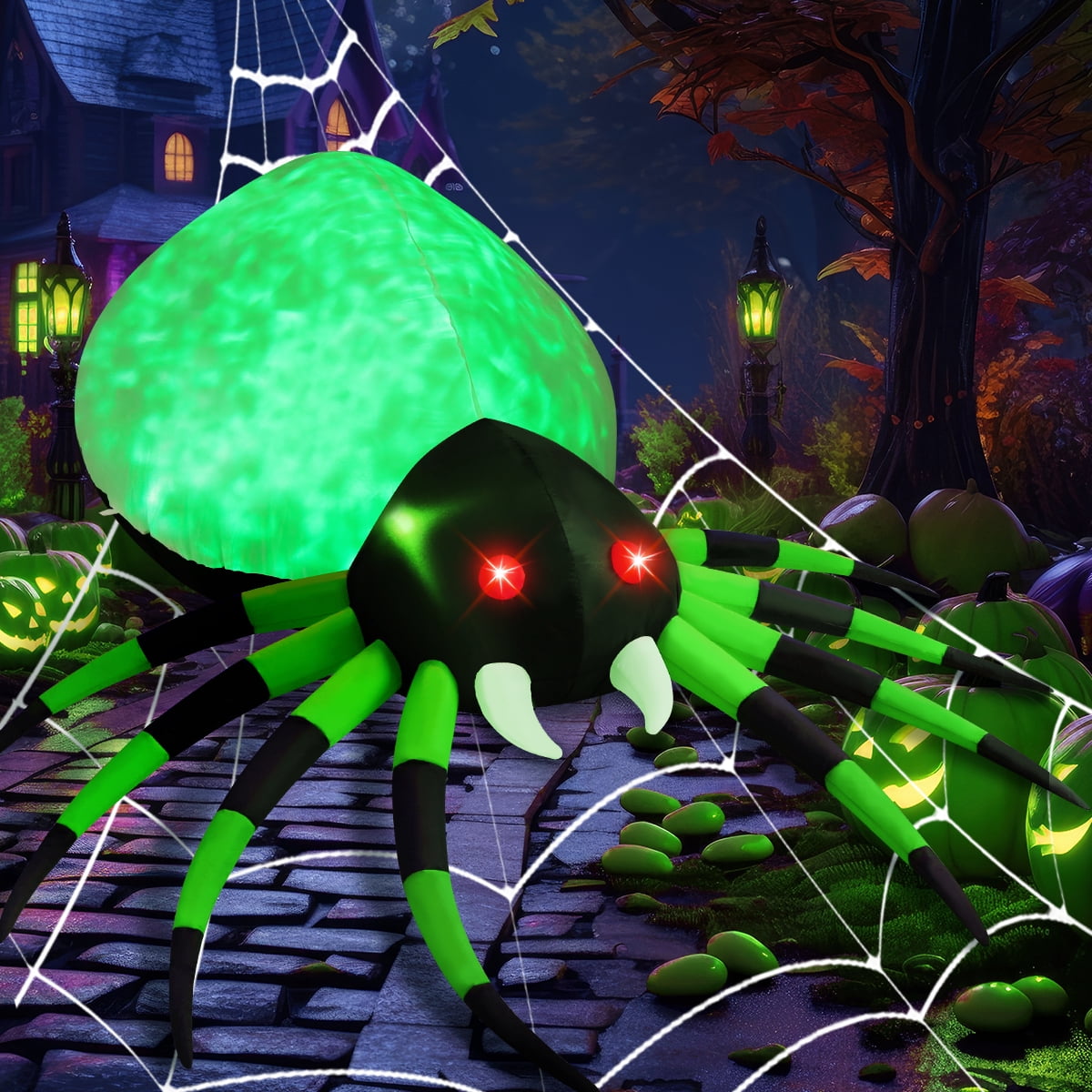 Haunt & Co Halloween Inflatable 8 FT Halloween Blow Up Spider, Halloween Inflatables Spider Giant Spider Inflatable with LED Lights Built-in, Outdoor Clearance for Halloween/Holiday