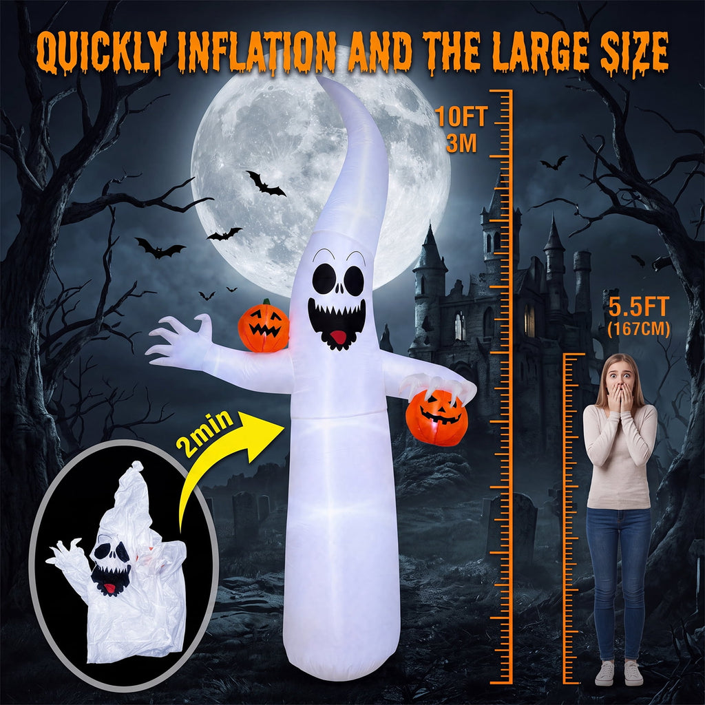 Haunt & Co VETPW Halloween Inflatable, 10 FT Giant Ghost Pumpkin Arch Inflatable Decoration with LED Light
