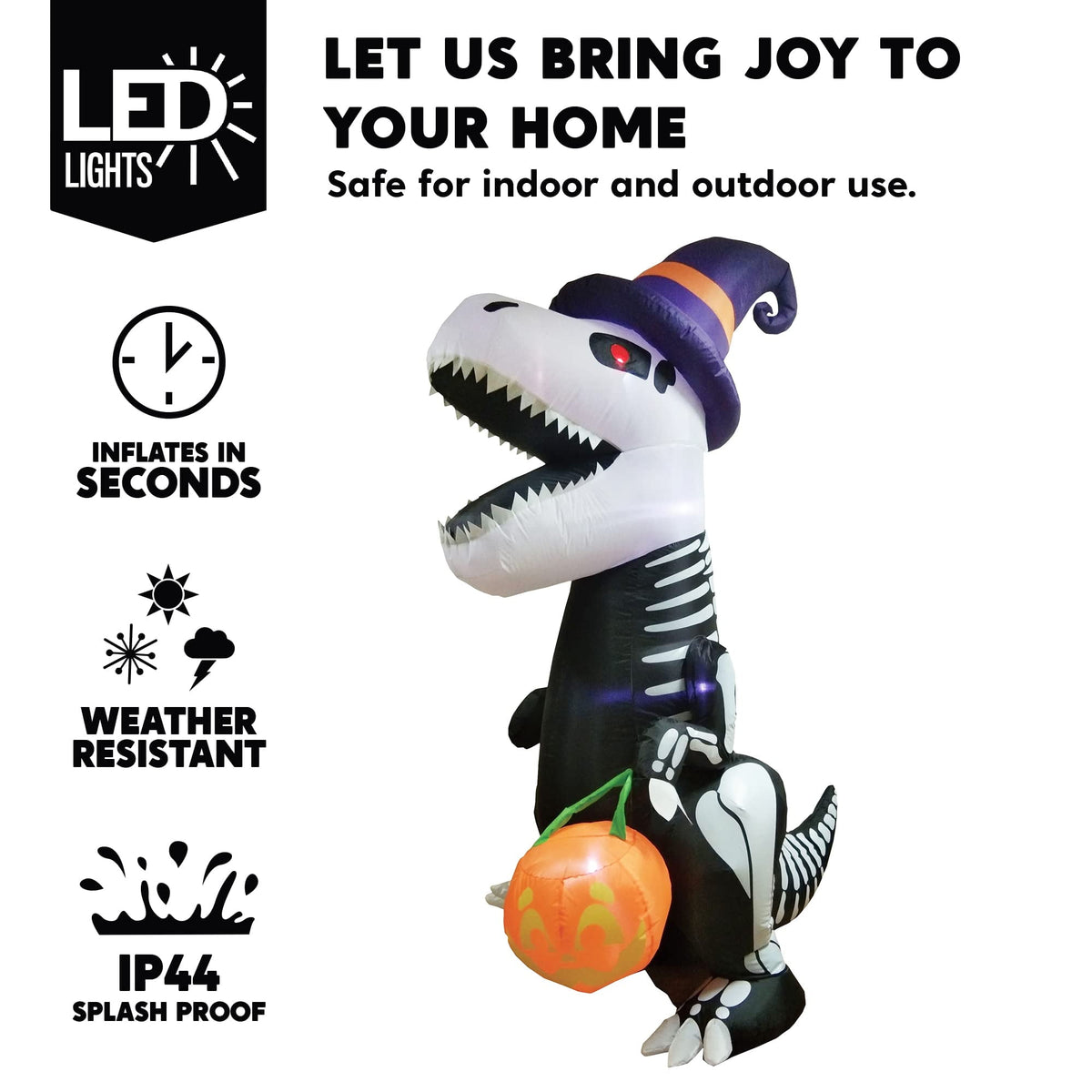 Haunt & Co 8 FT Halloween Inflatable Skeleton Dinosaur with Build-in LEDs Pumpkin Decorations,Halloween Outdoor Decorations Blow up Yard Decorations