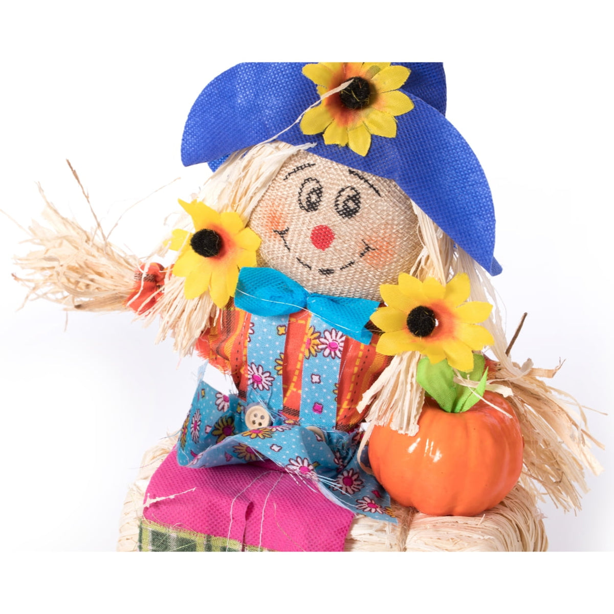 Haunt & Co Gardenised 12 Inch Sitting on Straw and Hay Bales Multicolor Trio Scarecrows for Halloween, Fall and All Time Season Garden Decor, Scatter them Around or Gather them Together for a Mesmerizing Display