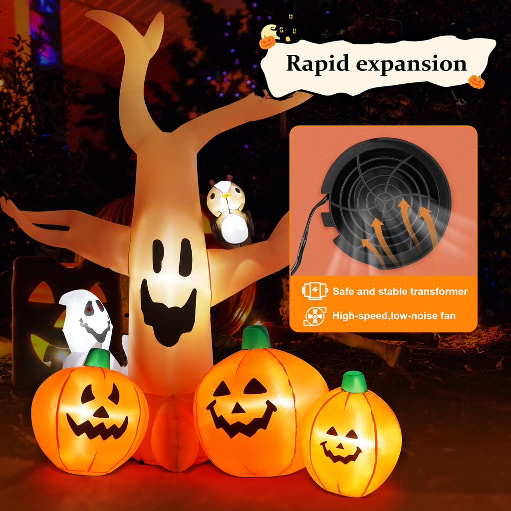 Haunt & Co 8FT Halloween Inflatables Dead Tree,Outdoor with Built-in LED Lights,Halloween Blow Up Yard Decorations with Pumpkin,Ghost,and Owl