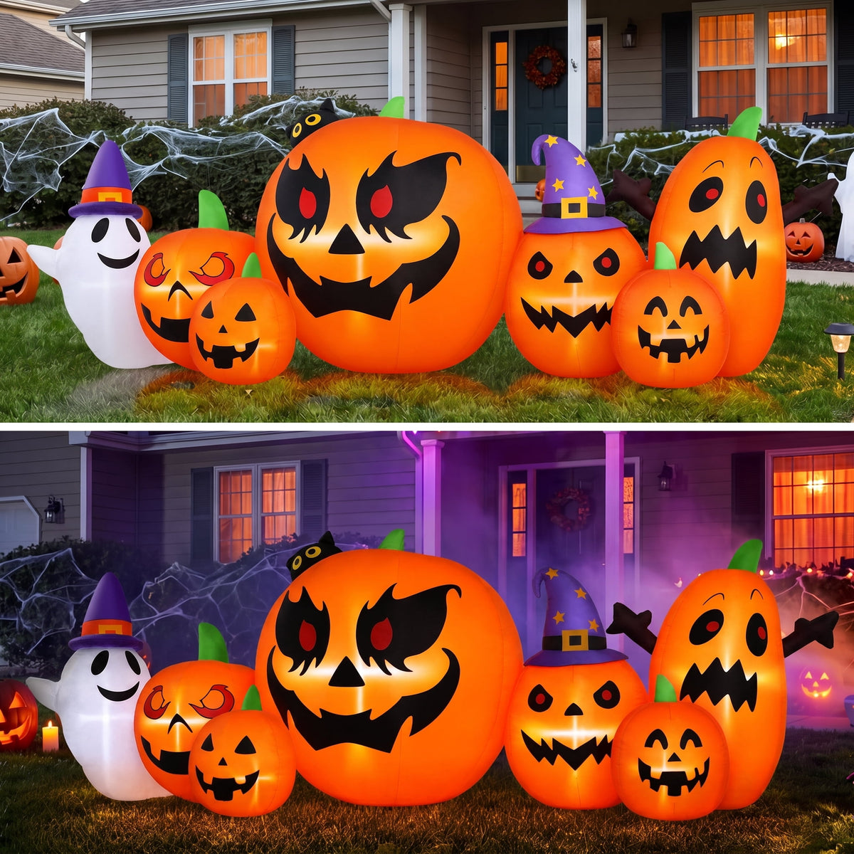 Haunt & Co 7.9FT Halloween Inflatable Pumpkin Ghost with Lights, Halloween Blow Ups Outdoor Decoration for Home Party
