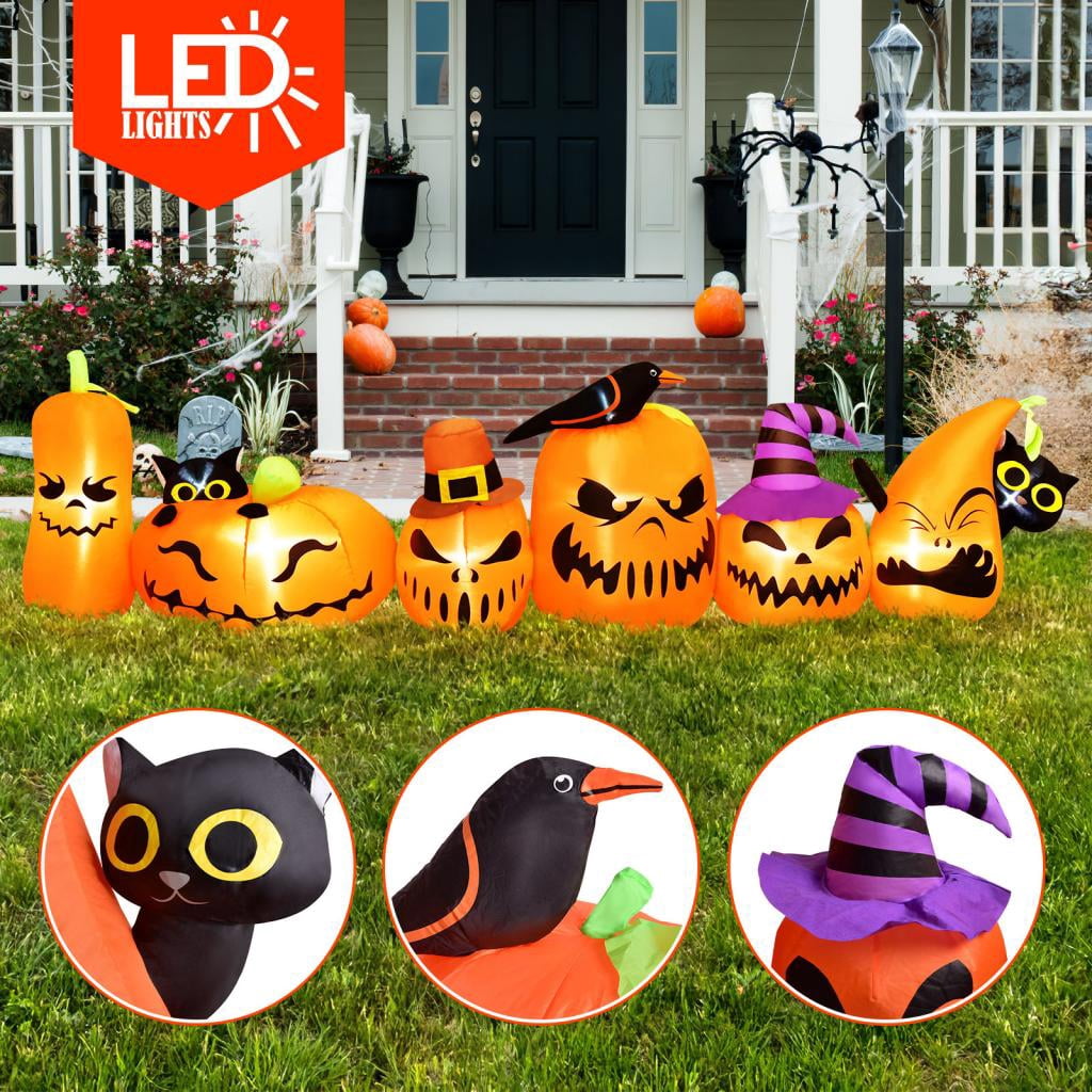 Haunt & Co 7 Ft Halloween Inflatables Pumpkin Outdoor Decoration Build-in LED Lights Blow Up