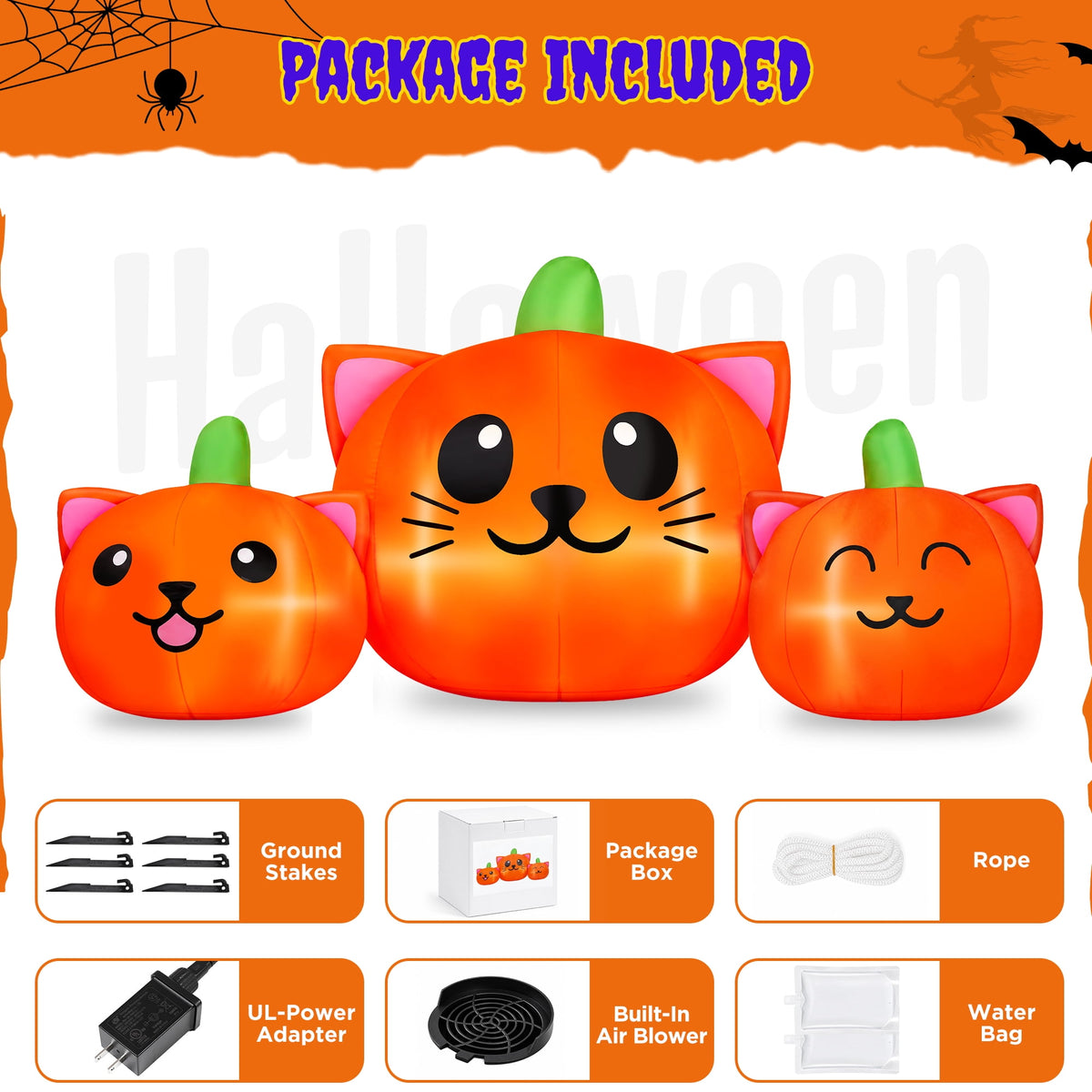 Haunt & Co 6.2FT Halloween Inflatable Pumpkin Cat Outdoor Decorations, Halloween Blow Ups with Lights
