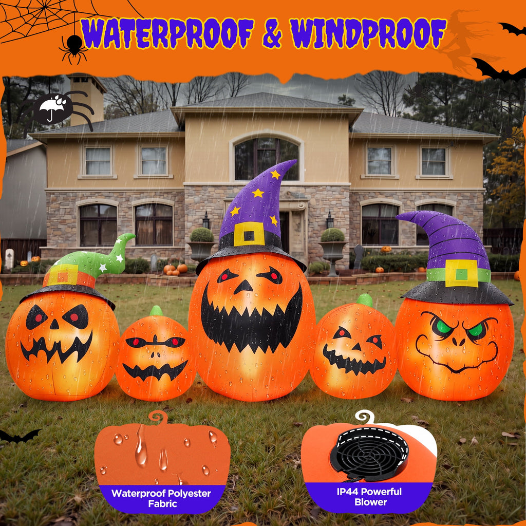 Haunt & Co (2 pack) 8FT Halloween Inflatable Pumpkins Blow ups Outdoor Decorations, Five Pumpkins with LED Lights
