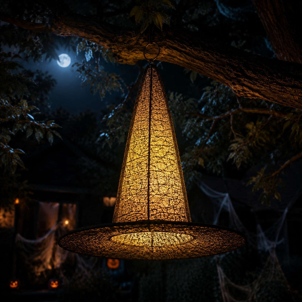 Haunt & Co Halloween Witch Hat Light Hanging Decoration, LED Glowing Party Ornament Battery Operated Easy Hanging Spooky Reusable for Front Door Window Fireplace Porch Hauntedy Houses Halloween Party Decor