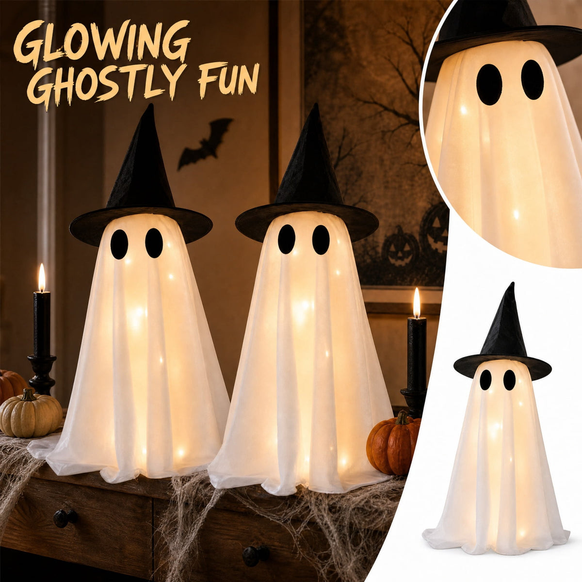 Haunt & Co KEVCHE Halloween Glowing Ghost Decoration ,Versatile Indoor Outdoor Ornament for House Party Supplies Display,Spooky Halloween Glowing Decoration for Seasonal Home Decor Gift
