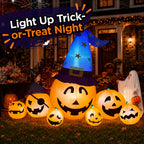 Haunt & Co 8.7ft Long Halloween Inflatable Pumpkin Decoration with Built-in LED Lights, Large Outdoor Blow-Up Yard Decor
