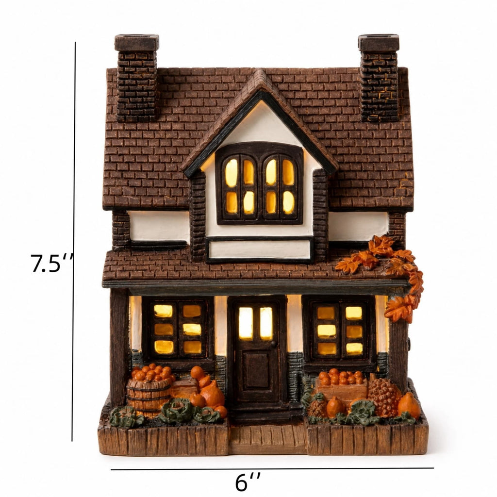 Haunt & Co Light Up Halloween House Tabletop Decor, LED Spooky Resin House with Witch Ghost Pumpkin Scene, Glowing Decoration for Mantel Shelf Party