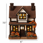 Haunt & Co Light Up Halloween House Tabletop Decor, LED Spooky Resin House with Witch Ghost Pumpkin Scene, Glowing Decoration for Mantel Shelf Party