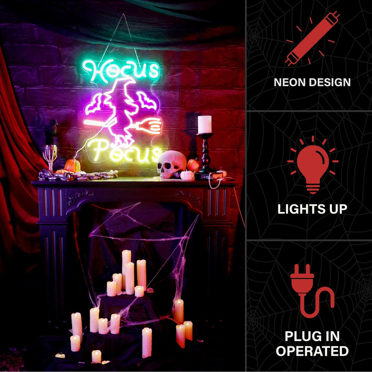 Haunt & Co Witch Sign Multicolor Halloween Décor with Neon LEDs, 1.9-Ft