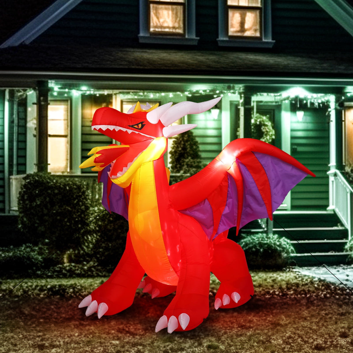 Haunt & Co 6FT Halloween Inflatables Fire Dragon Outdoor Built-in LED Lights