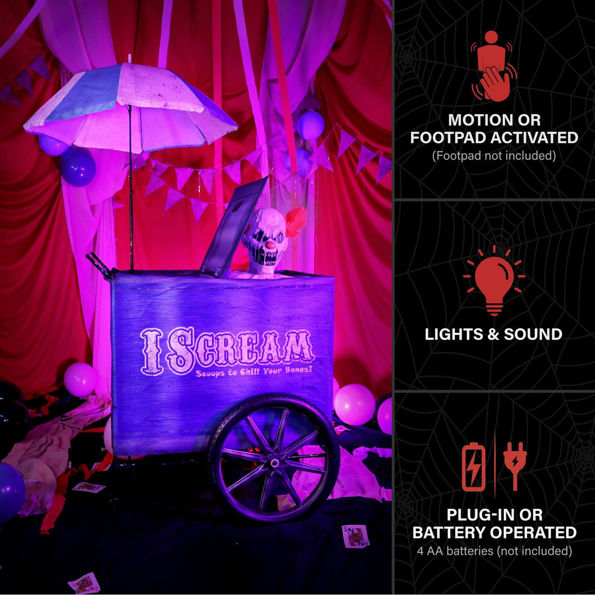 Haunt & Co I Scream Clown Cart Halloween Animatronic with Lights & Lunge, 6-ft