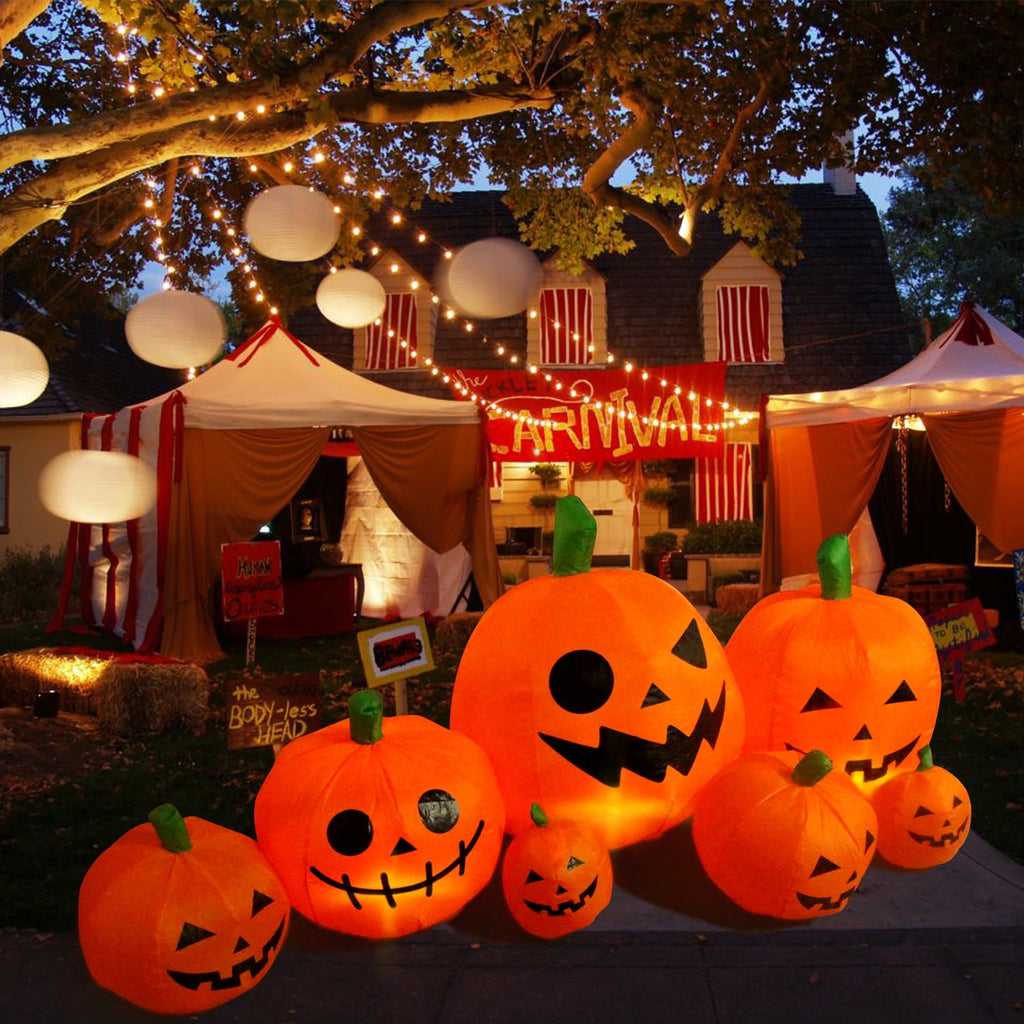 Haunt & Co 8 ft Halloween Inflatable Pumpkin, Giant Lighted Jack-O'-Lantern Blow Up Yard Decoration Waterproof with LED, Blower, Stakes and Tethers