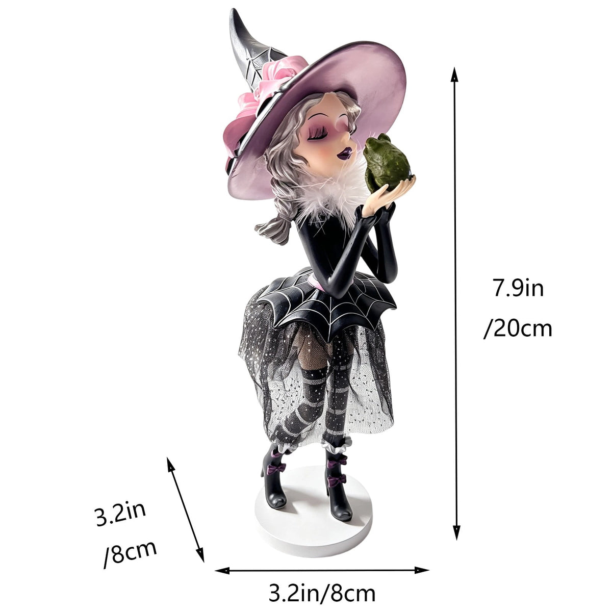 Haunt & Co Halloween Cute Witch Resin Figurine, Stable Base Vintage Mesh Skirt Tabletop Statue, Family Friendly Whimsical Holiday Ornament, Decor for Mantel Shelf Entryway Halloween Party Table