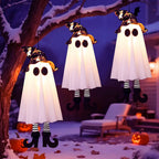 Haunt & Co 18In Set of 3 Halloween Hanging Ghosts, Outdoor Hanging Ghosts with Witch Hat,Glowing Ghost Witch Hat Lights Halloween Ghost Decor