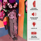 Haunt & Co Lifesize 5.5 ft Animatronic Two-Headed Clown with Lights and Sound, Indoor/Outdoor