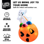 Haunt & Co 5ft Halloween Inflatables Light up Cute Ghost,Blow Up Ghost Lift Pumpkin Candy Bag with Build-in LEDs