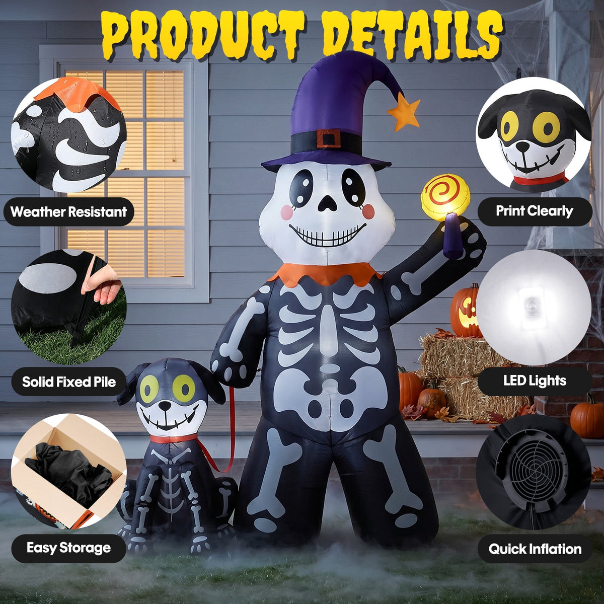 Haunt & Co Halloween Inflatables Decorations Skeleton and Dog, Halloween Blow ups Yard Decorations Outdoor