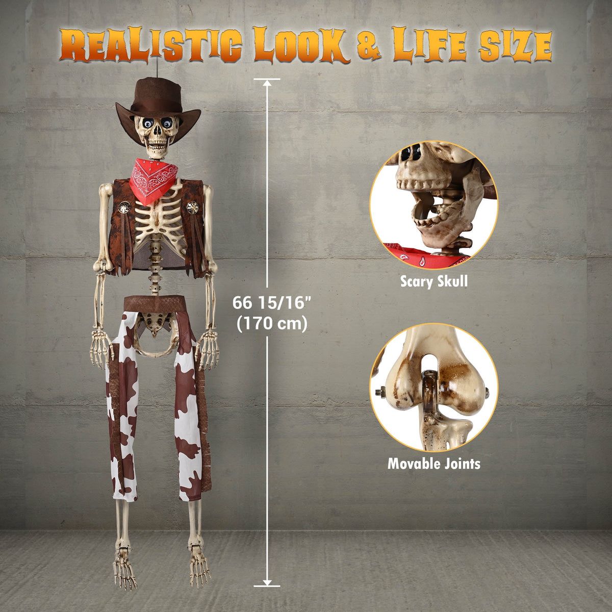 Haunt & Co Yescom Halloween 5.6Ft Life Size Skeleton Cowboy Detailed Costume Outdoor Indoor Haunted House Props Decor 2026